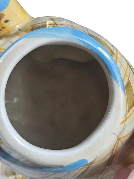 Sakura Plaid Kitty Cat Ceramic Teapot Debbie Mumm Handpainted Kitty Cat Teapot - Picture 5 of 7